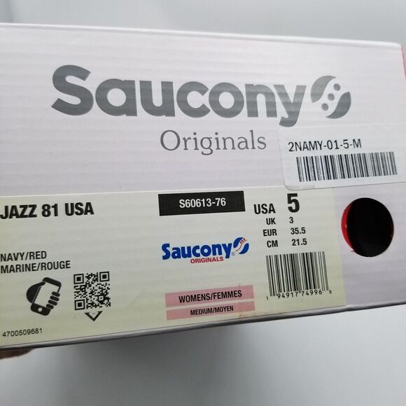Saucony Women Jazz 81 USA Sneakers Size 5 Navy Red  Low Top - Picture 2 of 6